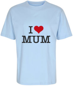 boerne t-shirt i love mum lyseblaa