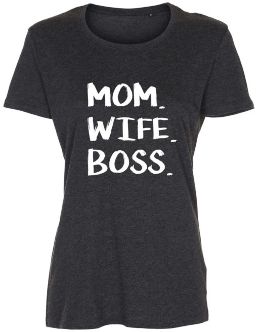 dame t-shirt mom wife boss antracit hvid