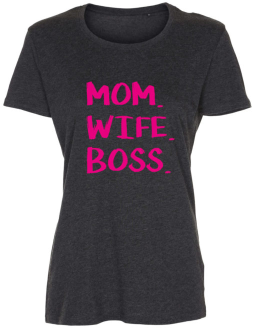 dame t-shirt mom wife boss antracit pink