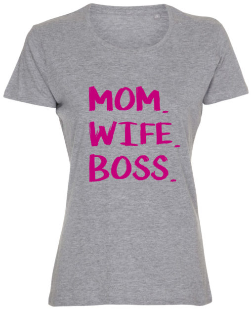 dame t-shirt mom wife boss graa pink
