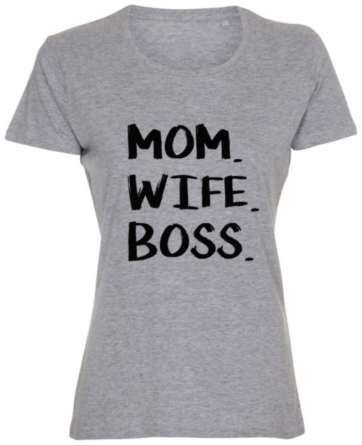 dame t-shirt mom wife boss graa sort