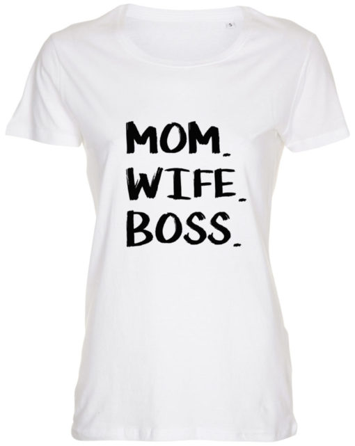 dame t-shirt mom wife boss hvid sort