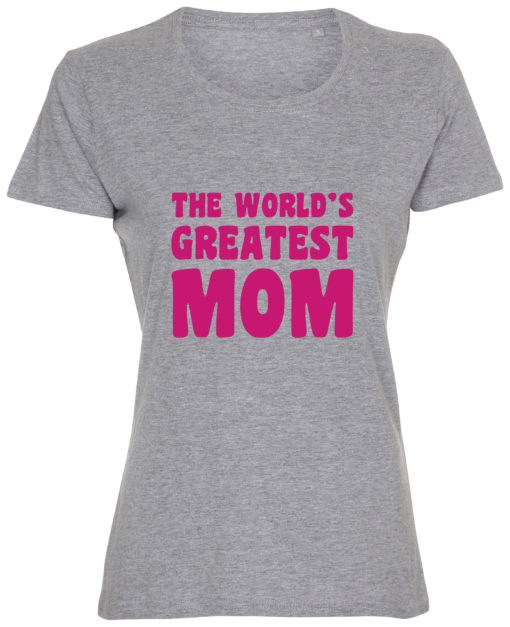 dame t-shirt mors dag the greatest mom graa pink tryk