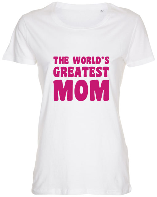 dame t-shirt mors dag the worlds greatest mom hvid pink tryk