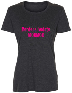 dame t-shirt verdens bedste mormor pink skrift antracit