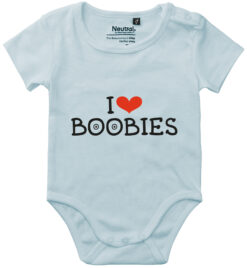 oekologisk baby bodystocking i love boobies blaa