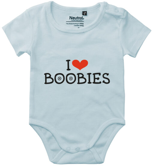 oekologisk baby bodystocking i love boobies blaa