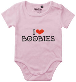 oekologisk baby bodystocking i love boobies lyseroed